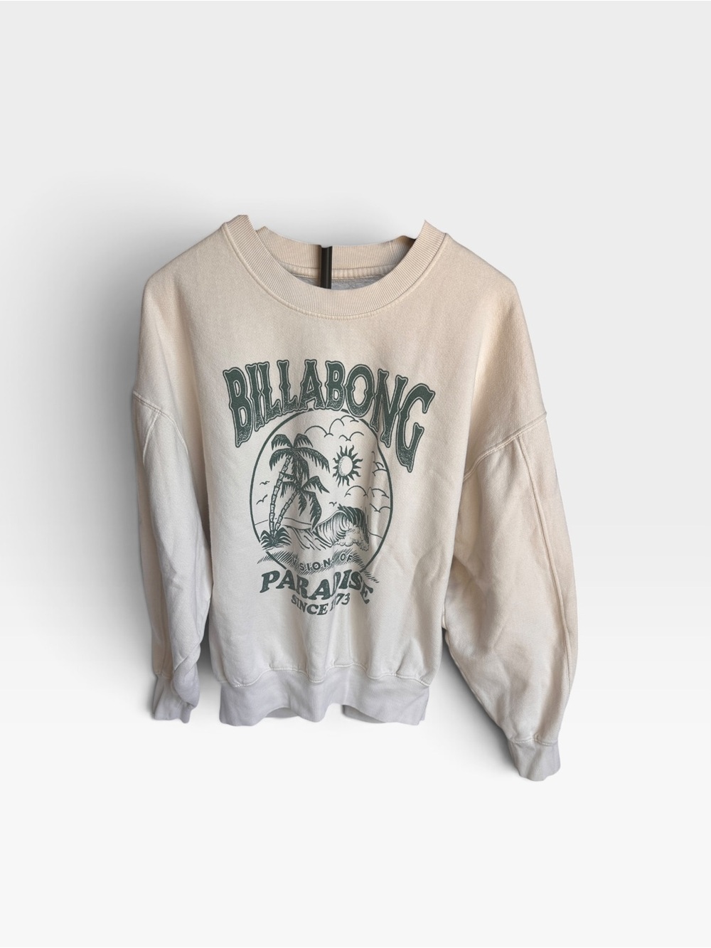Billabong Cream Crewneck Sweatshirt with Green Graphic Size M